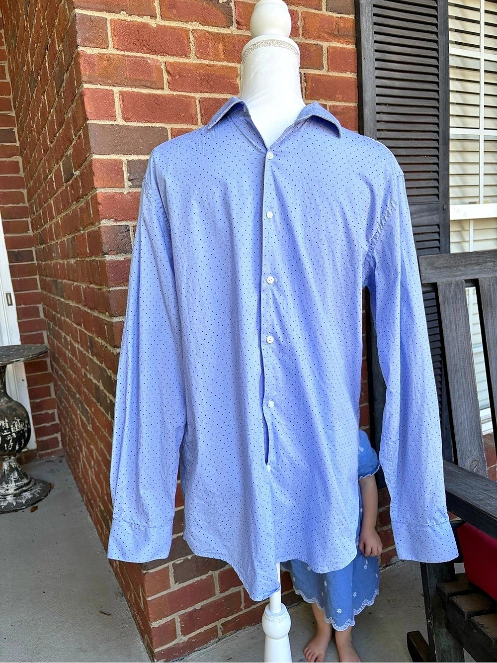 Tahari Slim Fit Stretch Non-Iron Polka Dot Dress Shirt Size 34-35